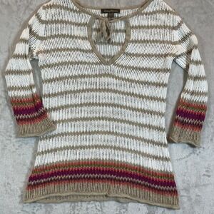 Tommy‎ Bahama Striped Knit Tunic Top Sweater XS/TP Tie Neck 3/4 Sleeve Beach